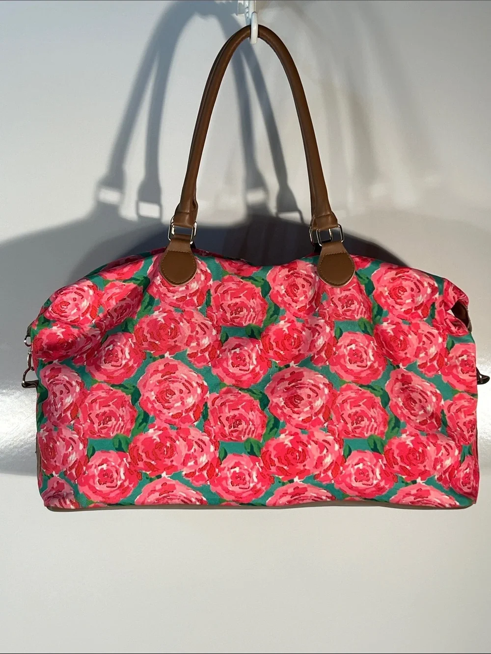Tote Bag Pink Rose Print Overnighter Carry On Travel Vacation Resort Coquette